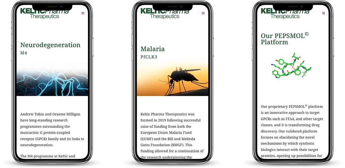 Keltic pharma website mobile view